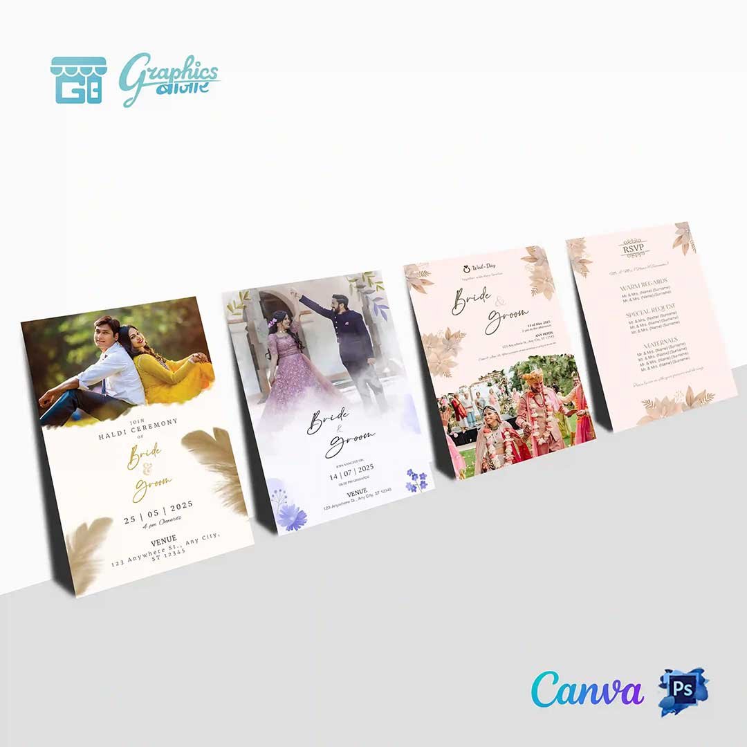 Editable Wedding Card Bundle | Customize | Printable | Wedding Card | Indian Wedding Cards Bundle | Haldi | Sangeet | Reception | RSVP