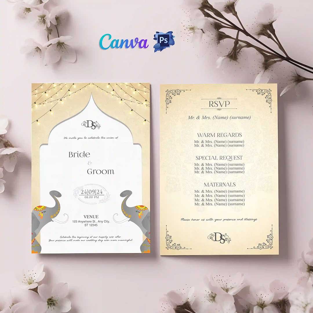 Indian Wedding Reception Card - Beige Theme