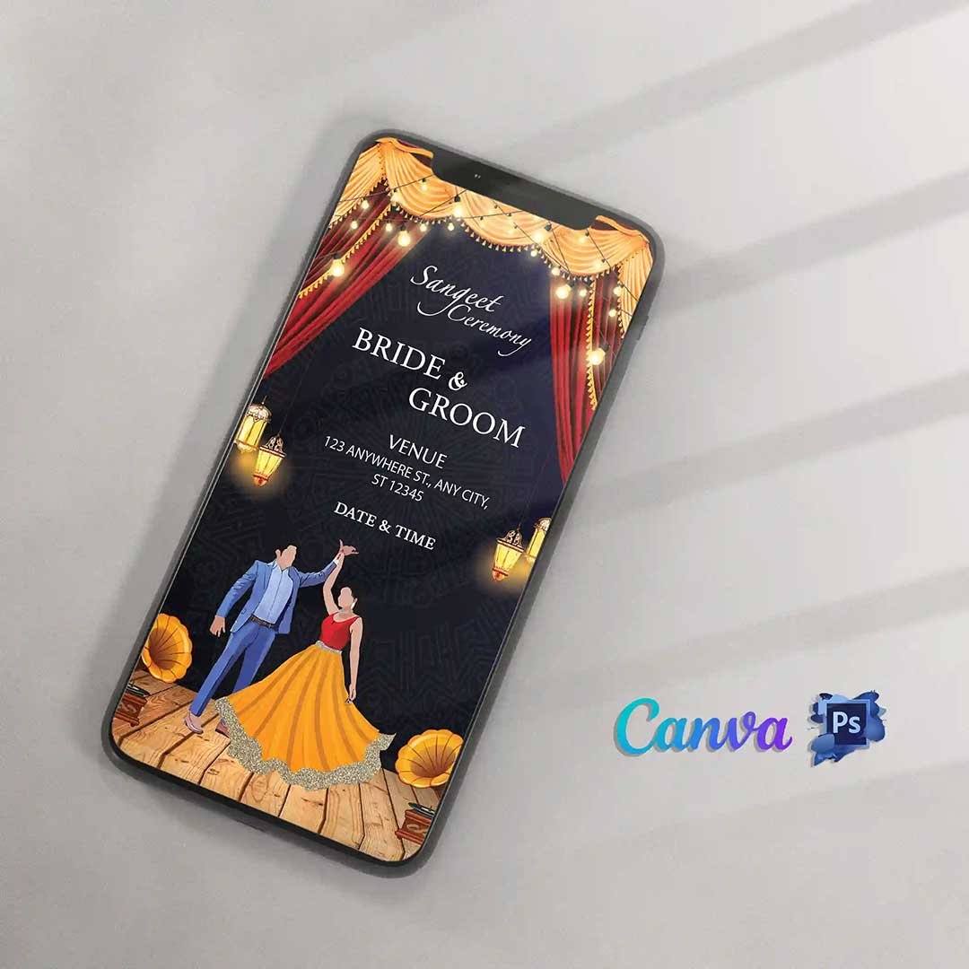 Traditional Indian Sangeet Ceremony Invitation Card - Digital
