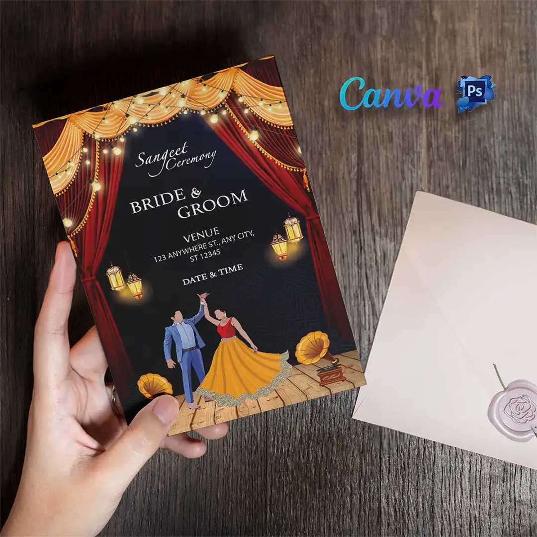 Traditional Indian Sangeet Ceremony Invitation Card