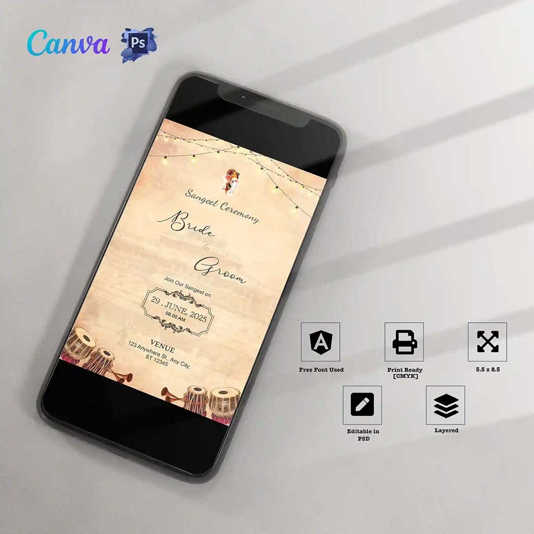Editable Indian Wedding Card - Sangeet Ceremony