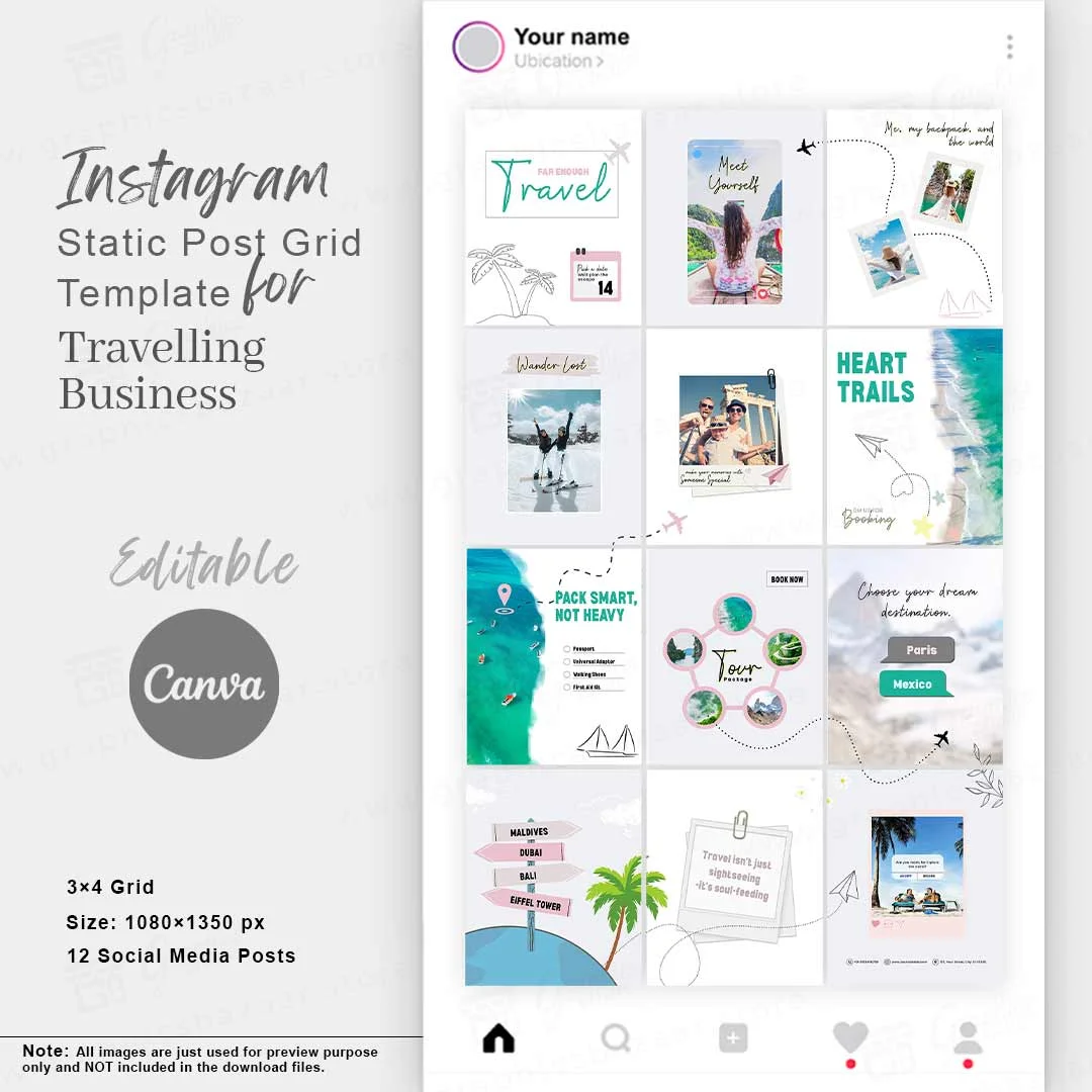 Travel Instagram grid template
